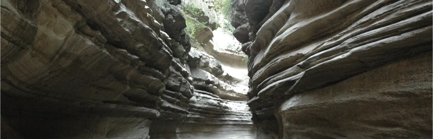 Sculpted rock walls of a narrow gorge