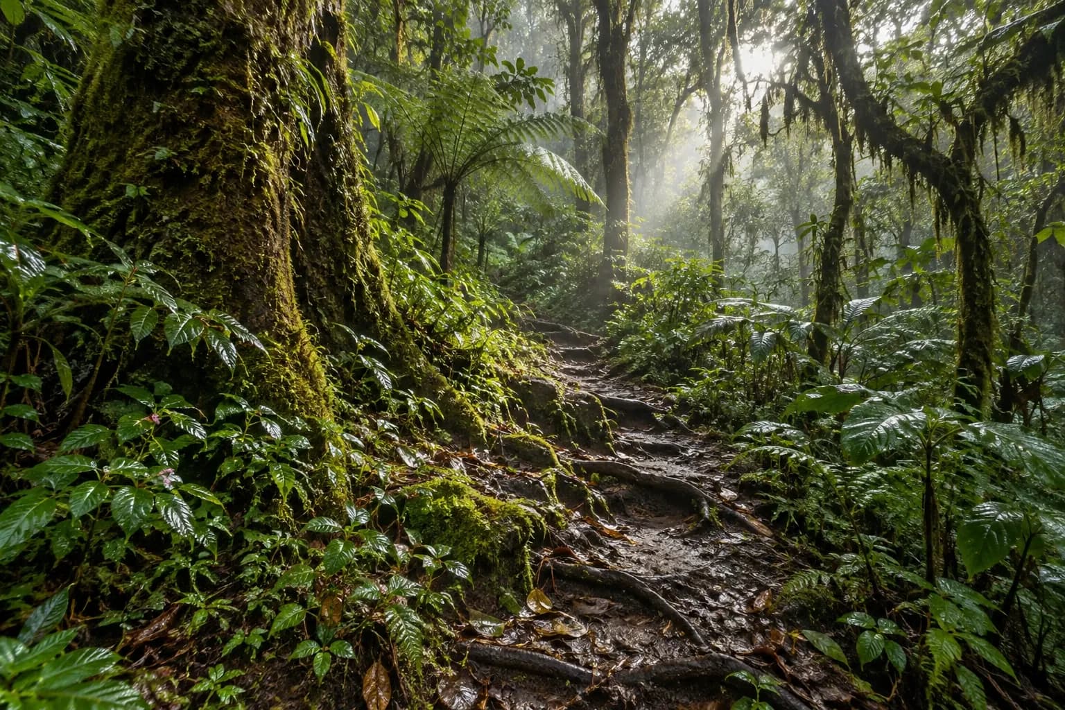 A misty trail through Kilimanjaro's montane rainforest