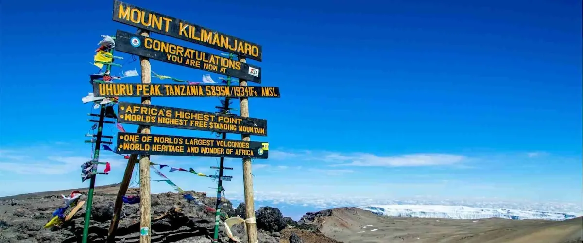 The summit signpost at Uhuru Peak on Kilimanjaro