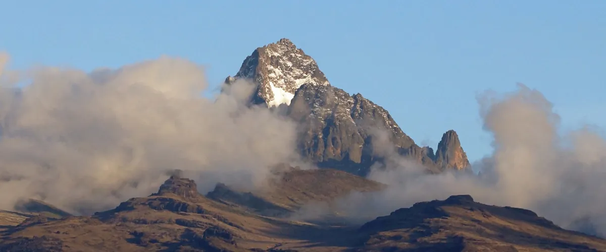 Clouds drifting around Mount Kenya's peaks